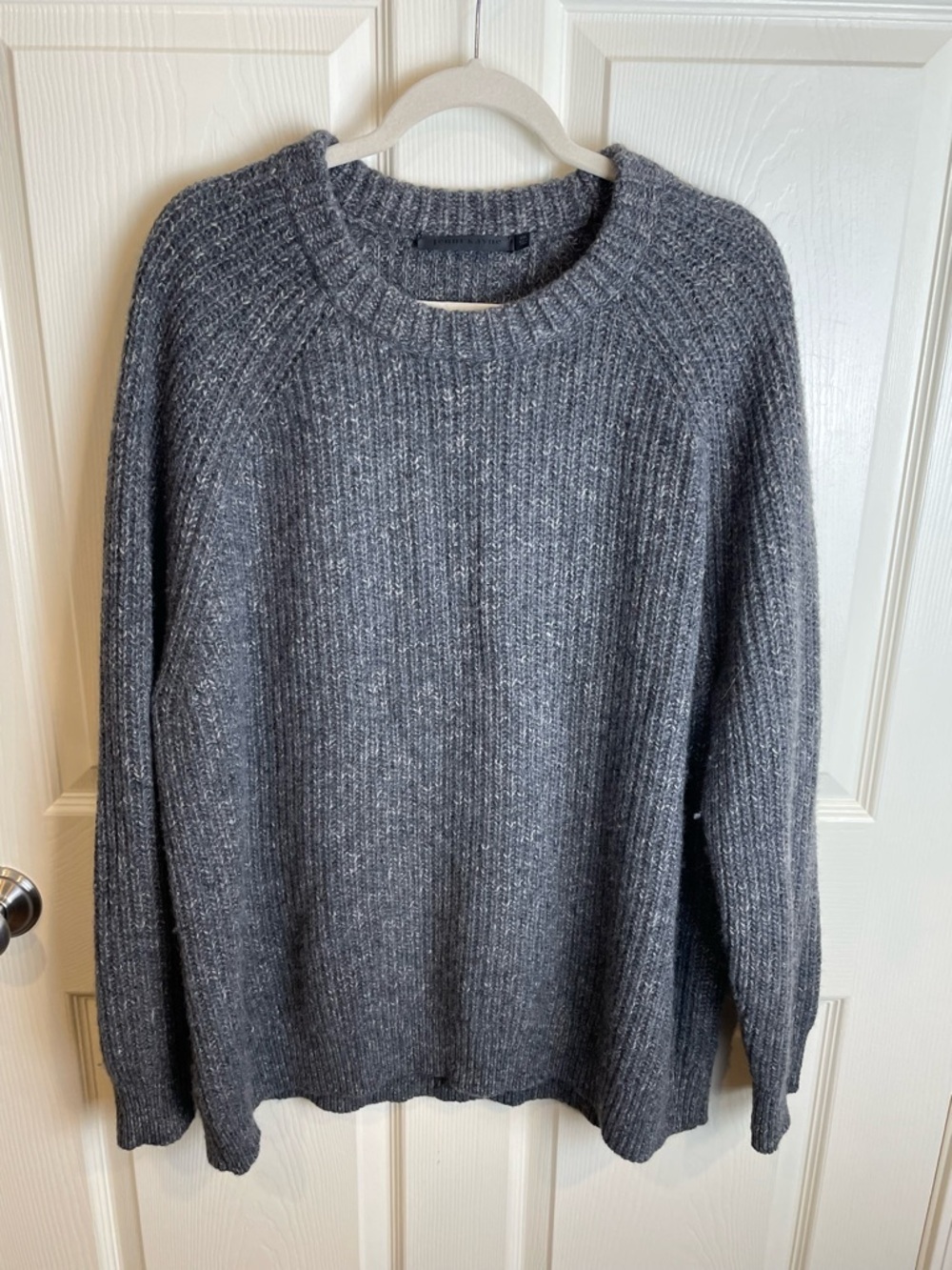 Jenni Kayne Fisherman Shaker Ribbed Crewneck Sweater Grey Cashmere 2X